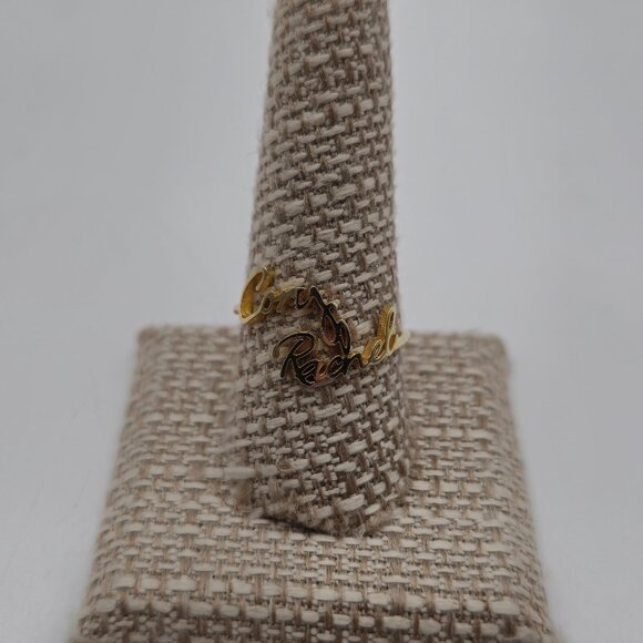 Size 9.75 Gold Over Sterling Silver Cory And Rachel Names Ring A3556 - Picture 1 of 6